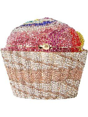 Sparkly Rhinestone Cupcake Clutch Purse - Cute Novelty Evening Bag for Women